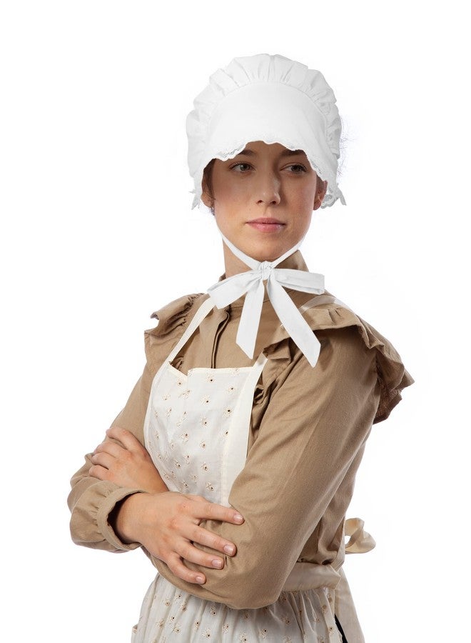 JenPen White Bonnet Women Colonial Hat Mob Bonnets Straw Handmaids Cosplay Halloween Costume Lace with Adjustable Straps(Small) - Image 5